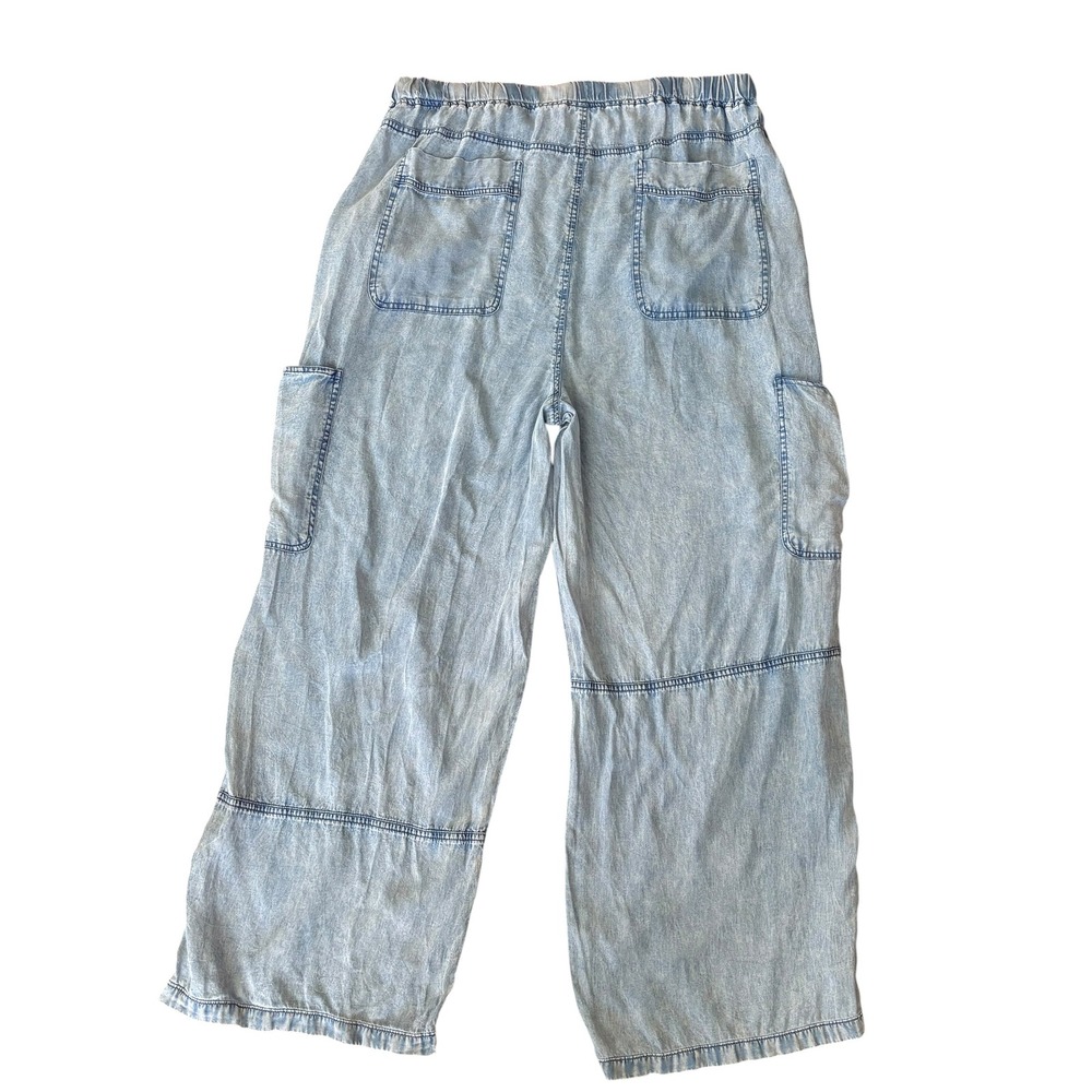 AQUA Womens XL Blue Tencel Cargo Pants Wide Leg Elastic Waist Light Coastal Boho - Picture 8 of 8